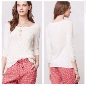 Anthro Yellow Bird Cream Textured Sweater